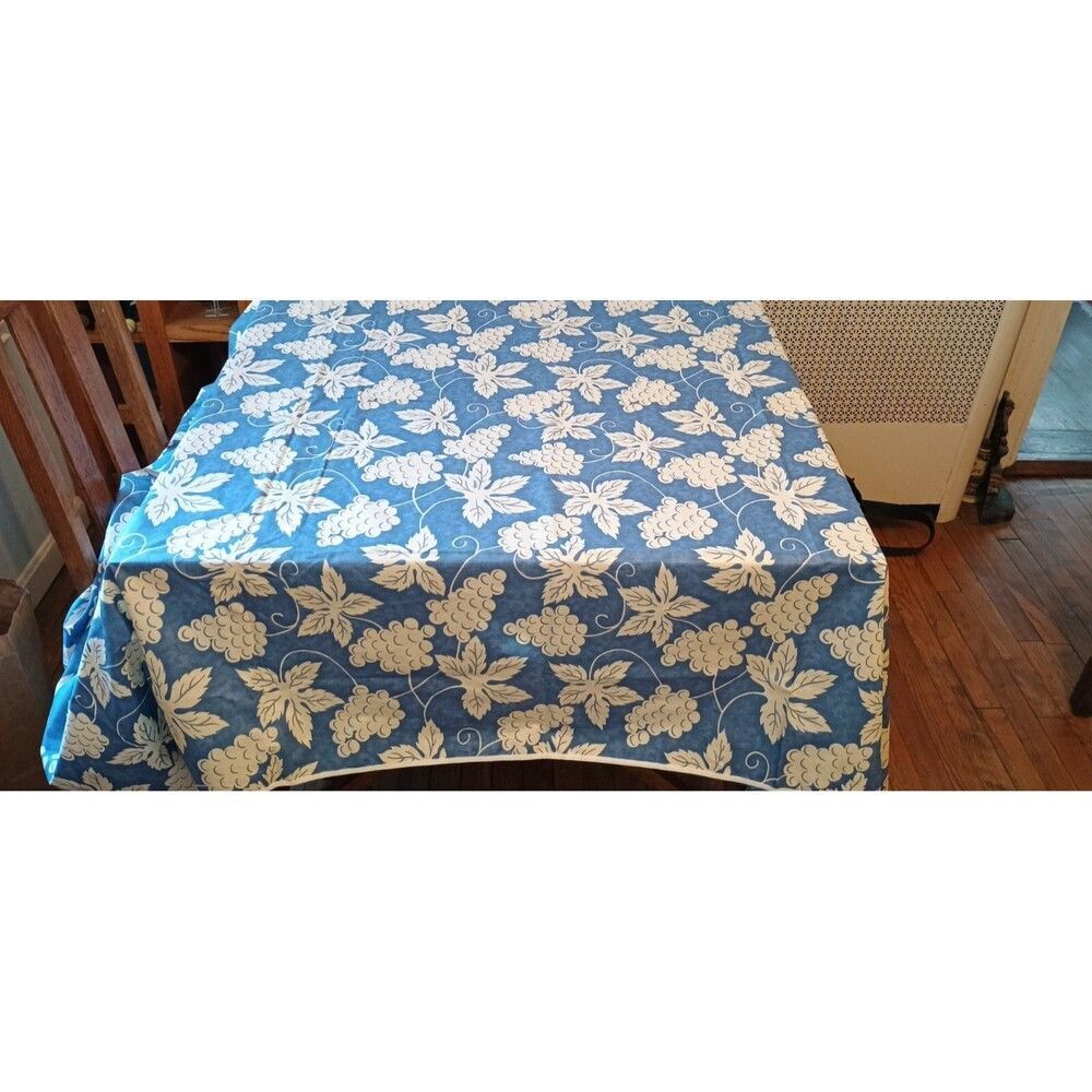 Tablecloth Large Rectangle Blue White Grapes Country 96x58 + 8 Napkins